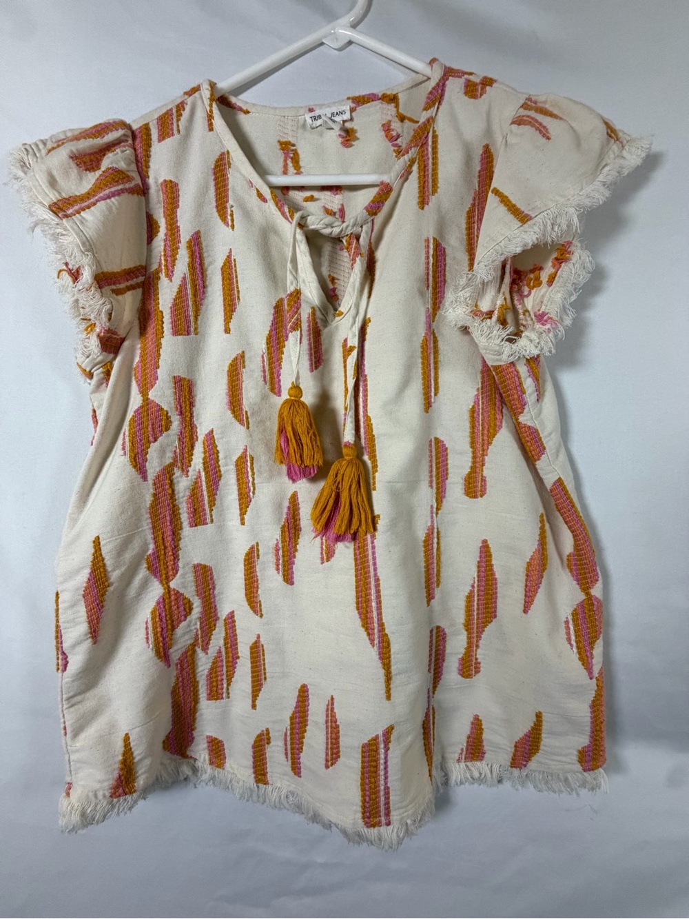 Tribal Jeans Embroidered Cotton Tassel Fringe Boho Top P/S